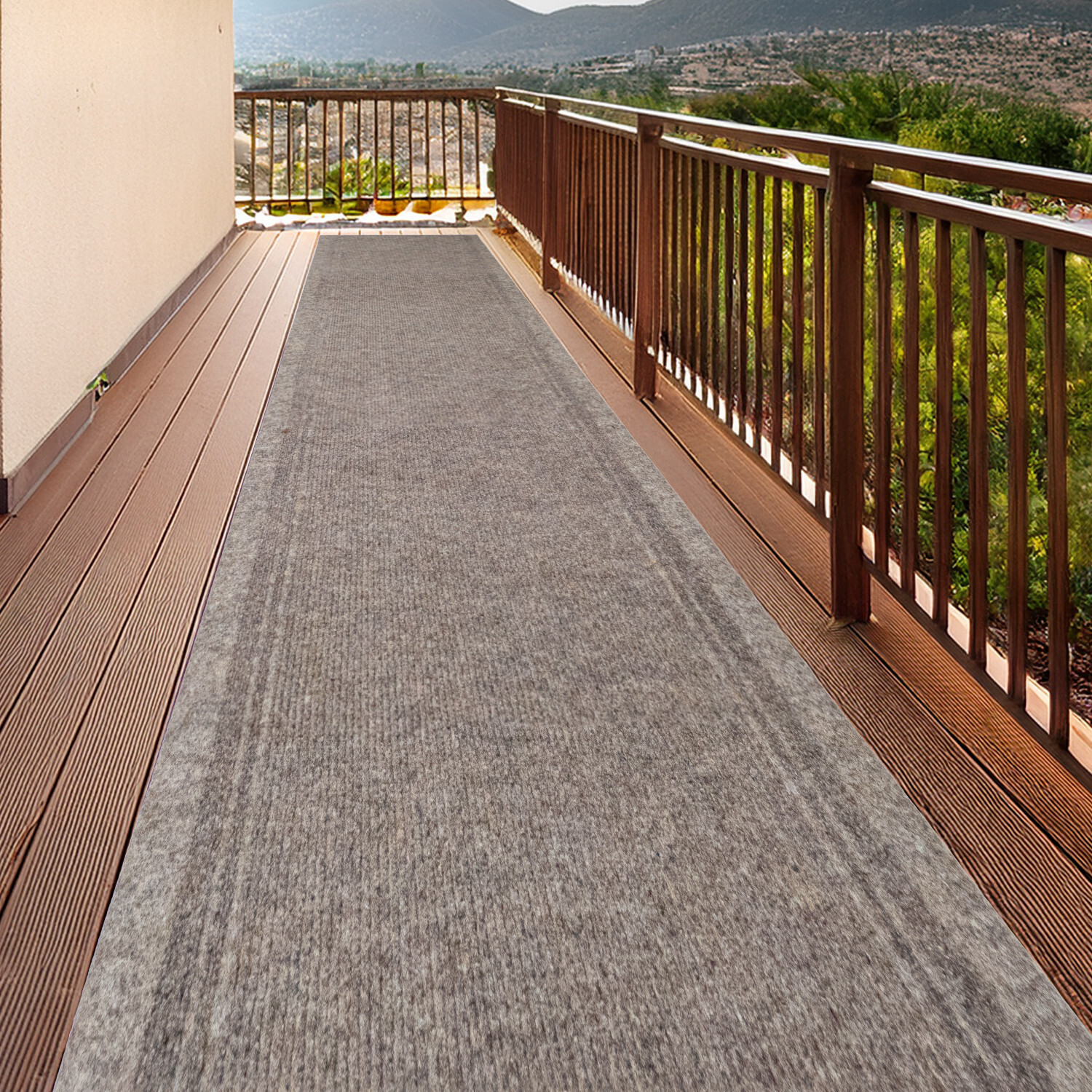 Anti Slip Low Profile Lightweight Striped Beige Design Outdoor Runner Rug gallery