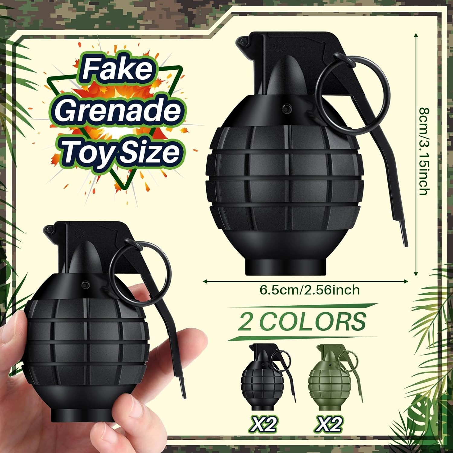 Sratte 4 Pcs Plastic Hand Grenades with Realistic Sound Effects Green, Black gallery