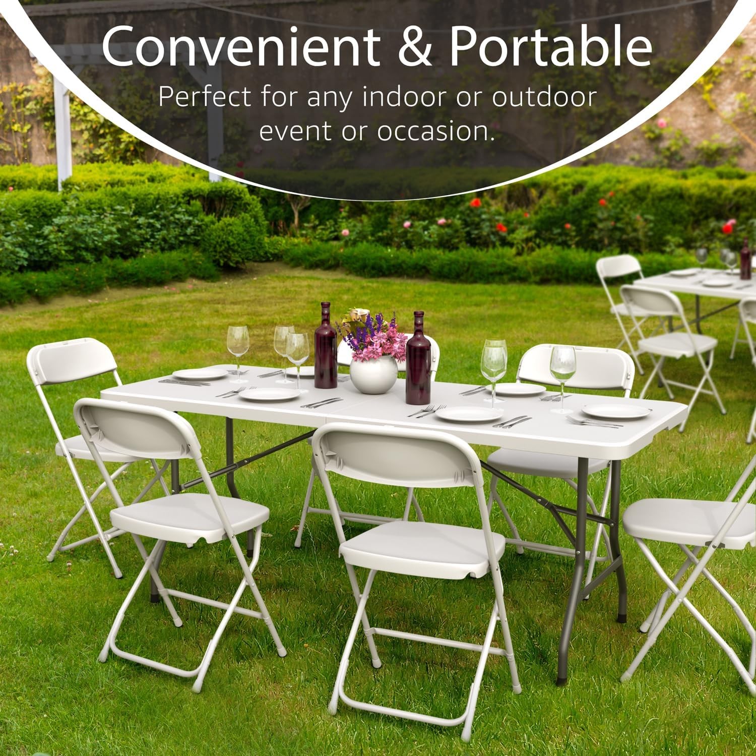 6 feet Plastic Folding Table Card Table Indoor Outdoor Dining Party Outdoor gallery