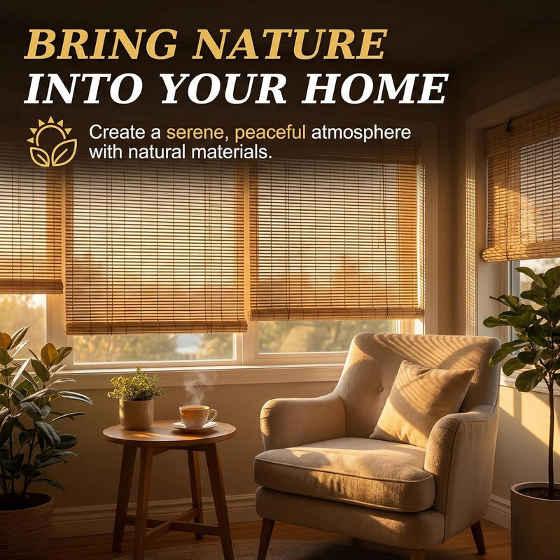 Bamboo Blinds for Interior Window, Bamboo Shades for Indoor Windows, Custom Size gallery