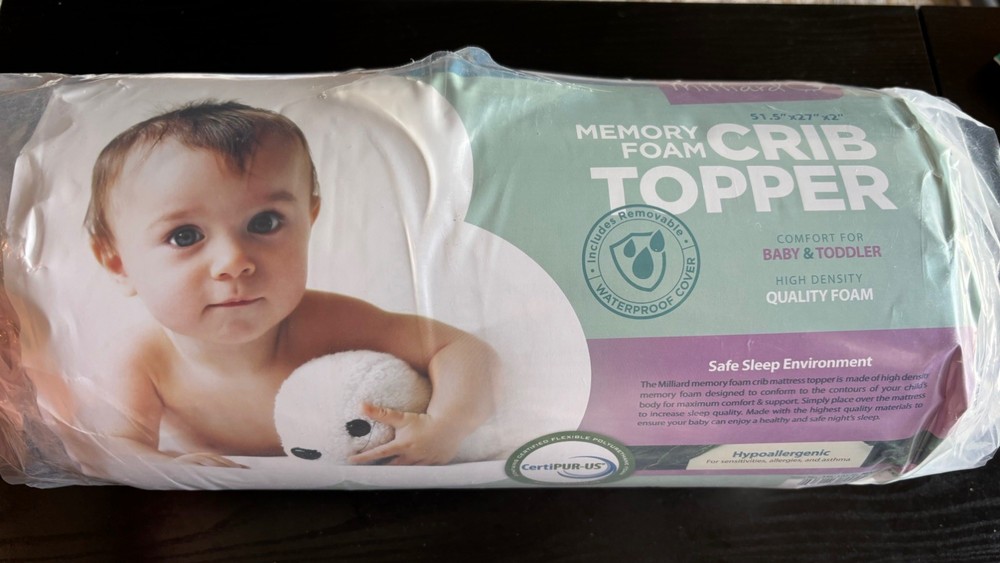 Milliard 2in Ventilated Memory Foam Crib/Toddler Bed Mattress Topper (Brand NEW)