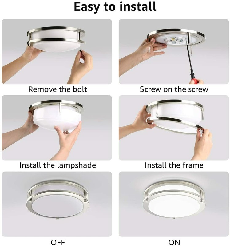 Facon Dimmable LED Flush Mount Ceiling Light Fixture 3000K 4000K 10''/12''/14'' gallery