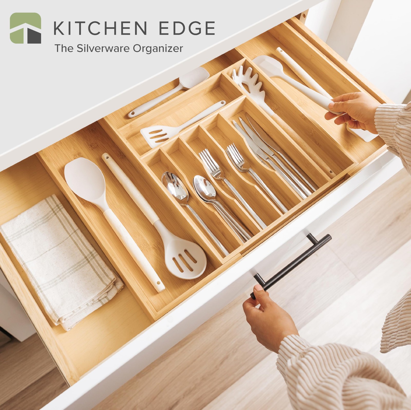 Expandable Organizer 14-25 In Natural Bamboo KS-1016 Silverware KitchenEdge gallery