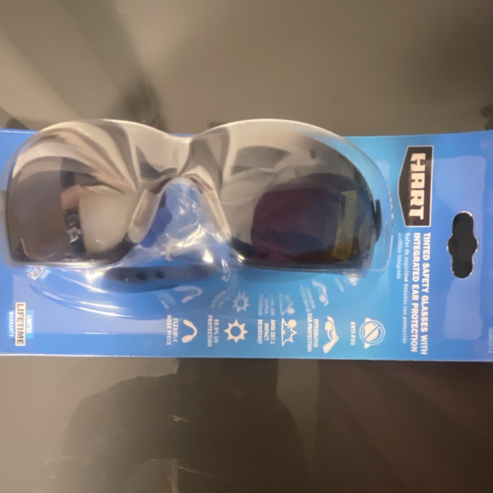 HART Tinted Safety Glasses w/ Integrated Ear Protection Wraparound Blue/Black gallery