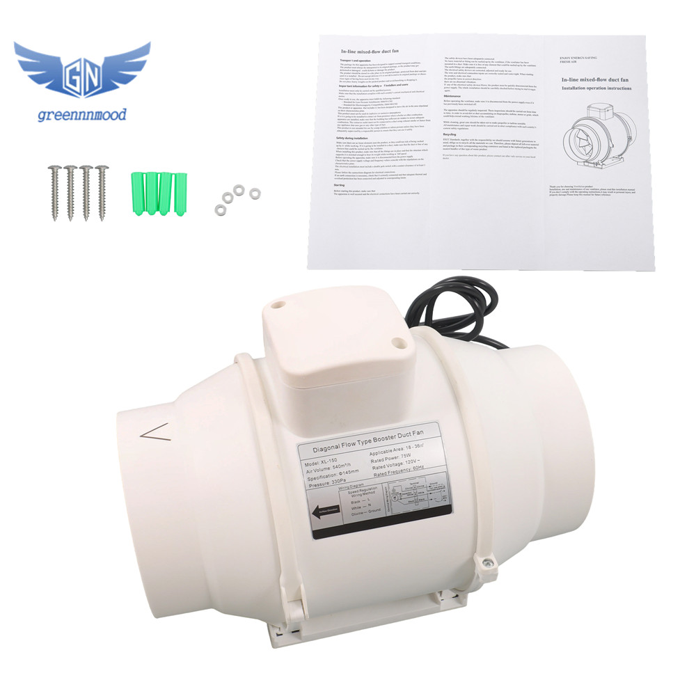 6" Inline Ventilation Exhaust Fan 400 CFM Duct Intake High Efficiency Air Fan