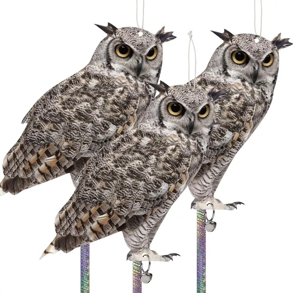Fake Owl Decoy to Scare Birds, 3 Pack Fake Owl Hanging Effective Bird Control D gallery