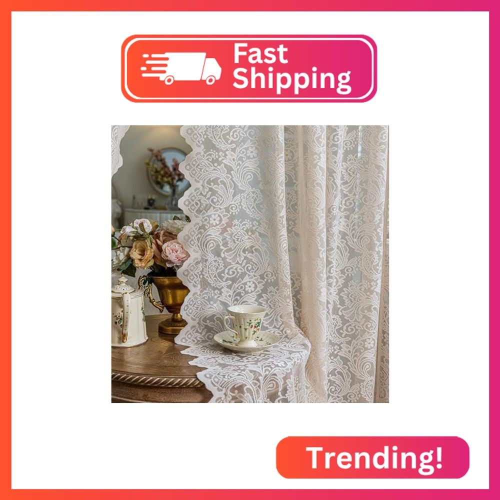 Anytime Beige Lace Sheer Curtain Panels for Living Room Elegant Window Treatment gallery