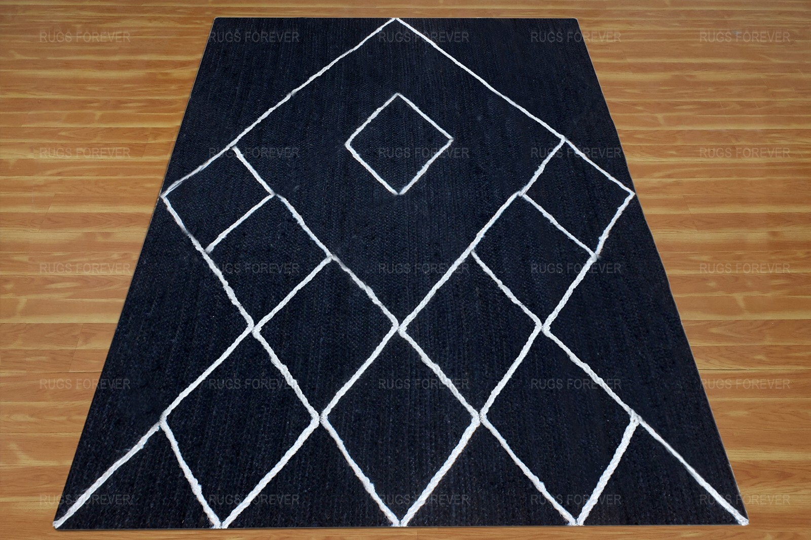 Hand Braided Natural Jute Bhohemain Blue Area Rug For Living Room Carpets 4x6 ft gallery