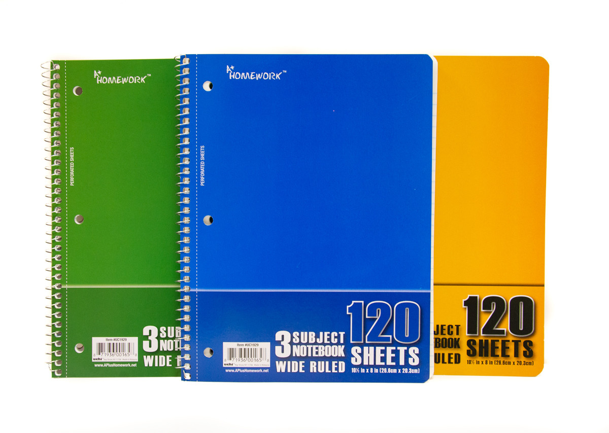 24 3 Subject Spiral Notebooks - 120 Sheets Wide Ruled - 10.5" x 8" gallery