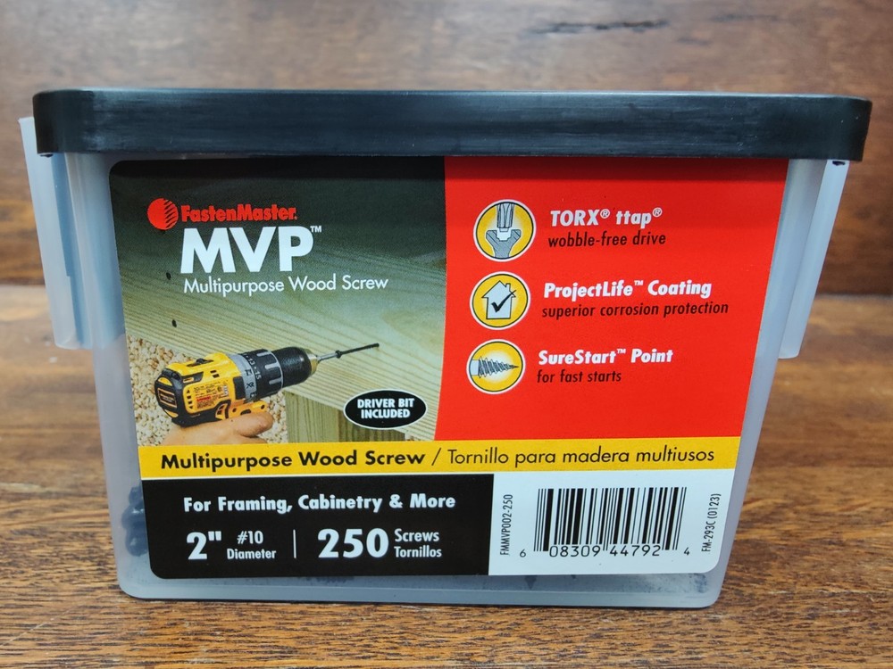 Fastenmaster MVP Multi-Purpose Flat Wood Screws. 2 inch #10 Diameter. 250 Count.