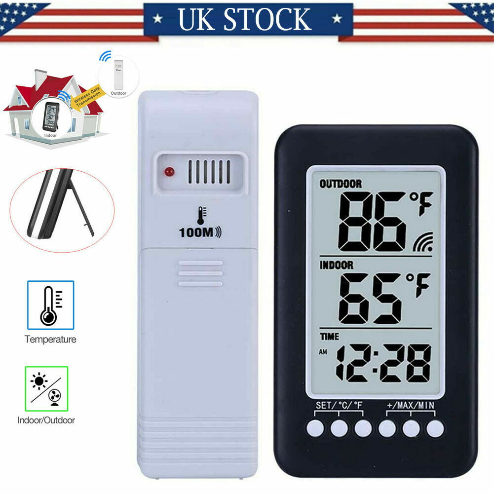 Digital Thermometer Clock Temperature Wireless Transmitter Meter Indoor/Outdoor gallery
