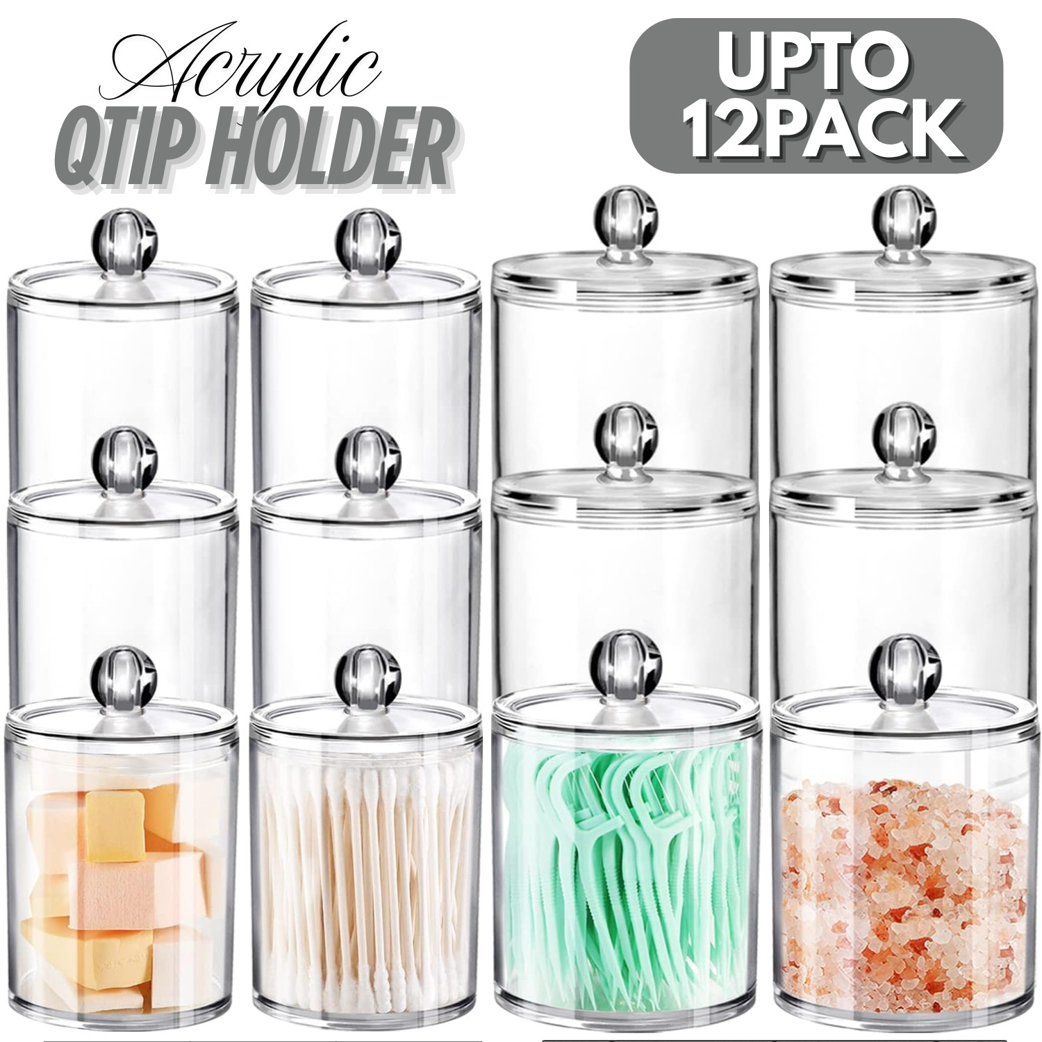 Qtip Holder Storage Dispenser Apothecary Clear Plastic Acrylic Jar for Bathroom gallery
