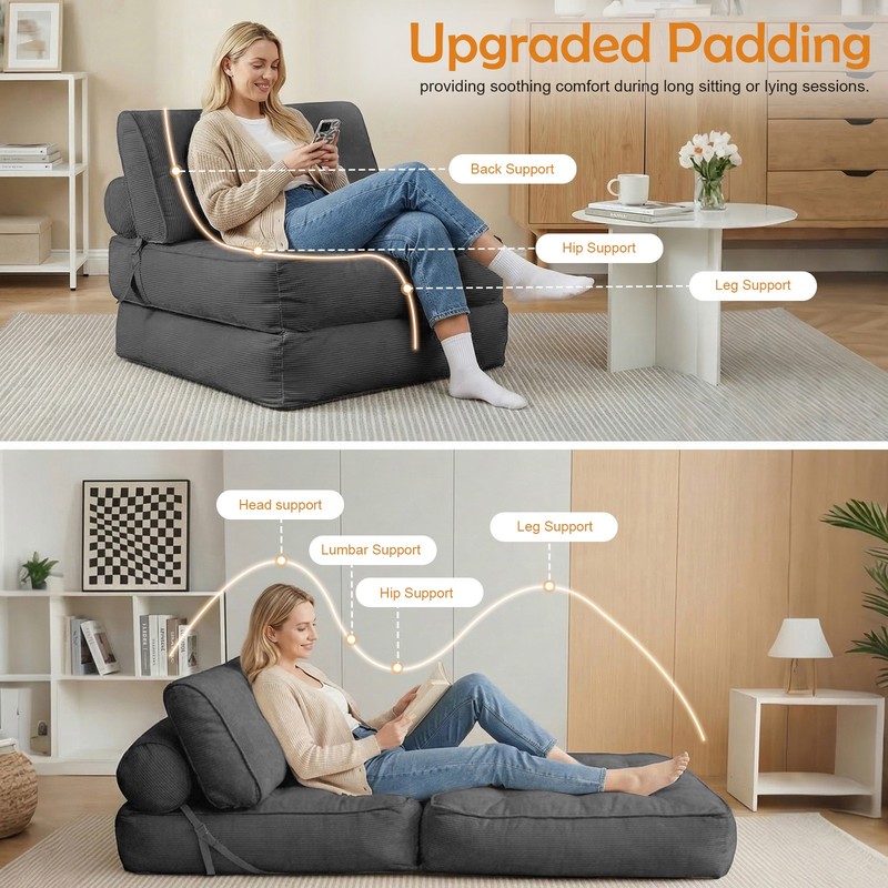 Folding Sofa Bed Convertible Floor Couch Sleeper Chair Compression with Zipper gallery