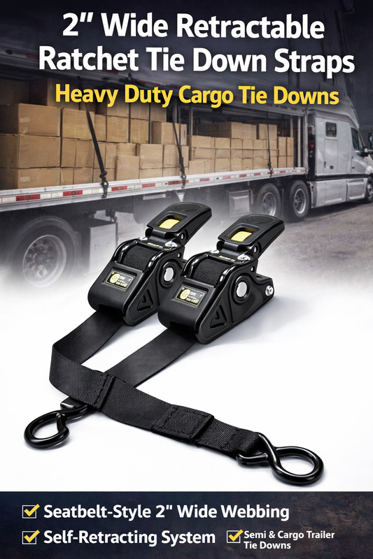 Trailer & Work Cargo Self Retracting Tie Down Straps – 3300LB 2" Wide (Pair) gallery