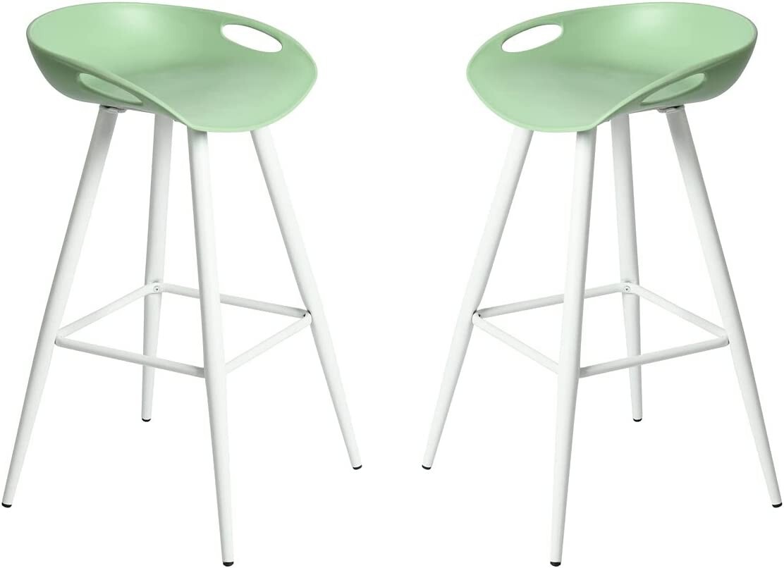 31.7" Simple Modern, High Counter Bar Stool, Low Back, White & Green - Set of 2 gallery