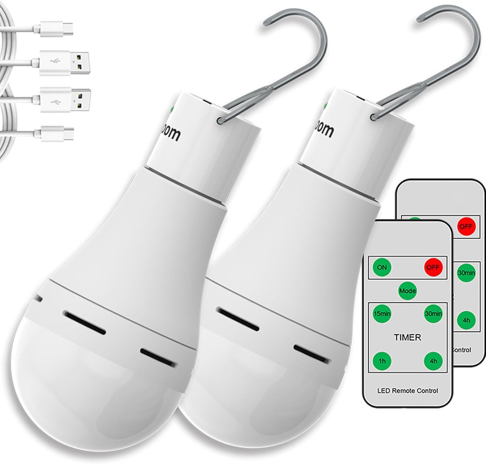 USB Rechargeable Light Bulbs with Remote, 4 Light Modes + Timer, 1200 mAh Rechar
