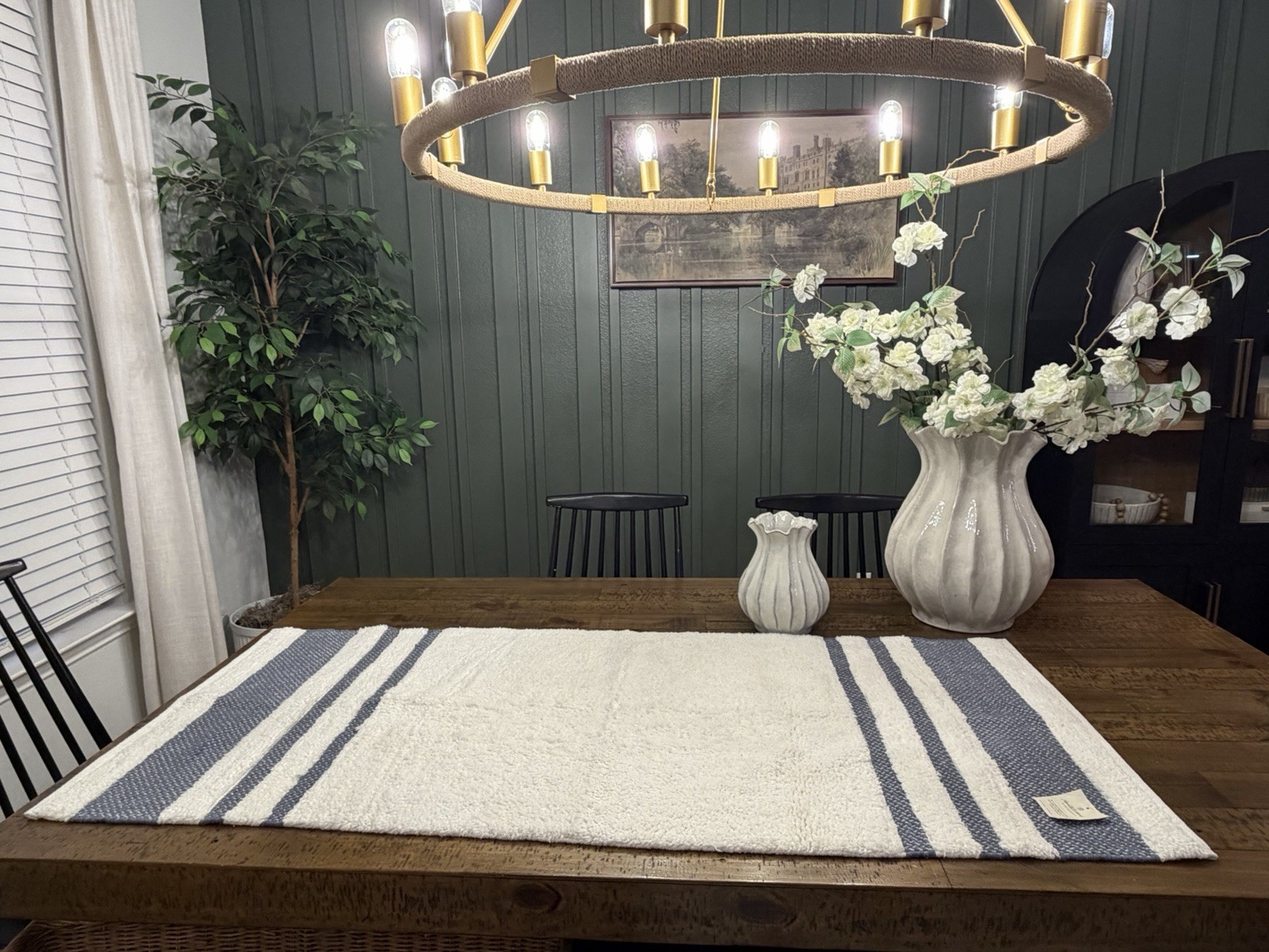 RARE 24"x60" Border Stripe Bath Rug Cream/Blue - Hearth & Hand with Magnolia:NEW gallery
