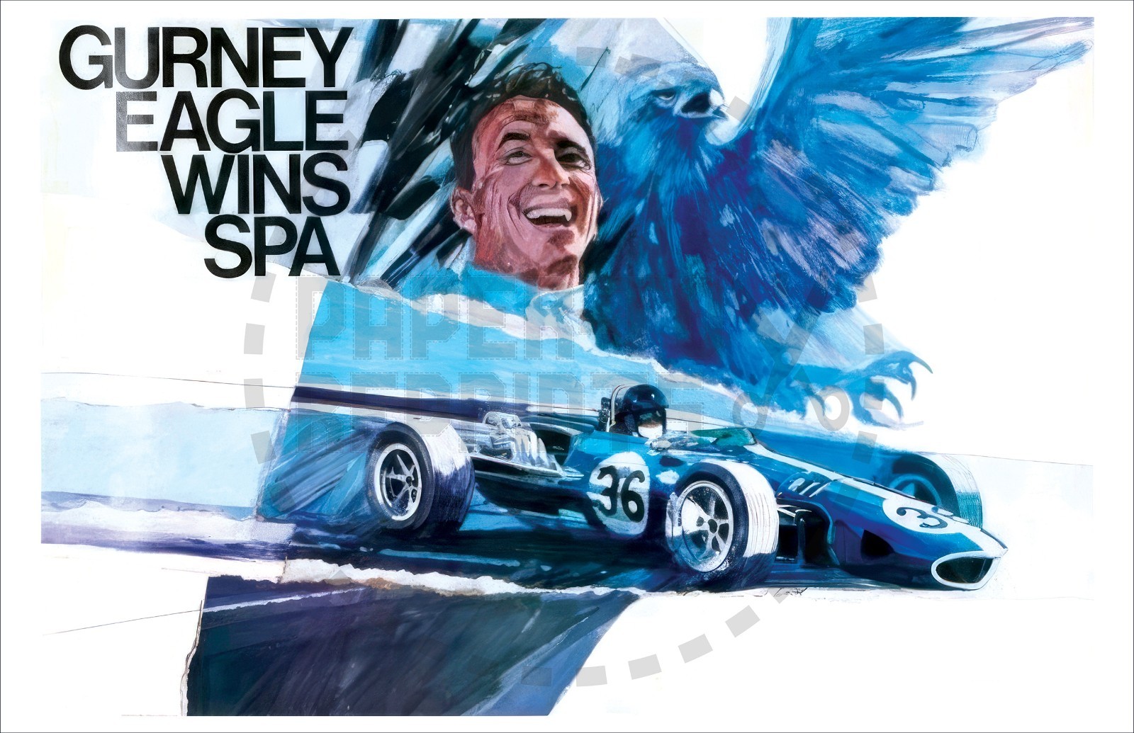 DAN GURNEY - EAGLE WINS SPA - RACING POSTER - AUTOMOTIVE - VINTAGE REPLICA gallery