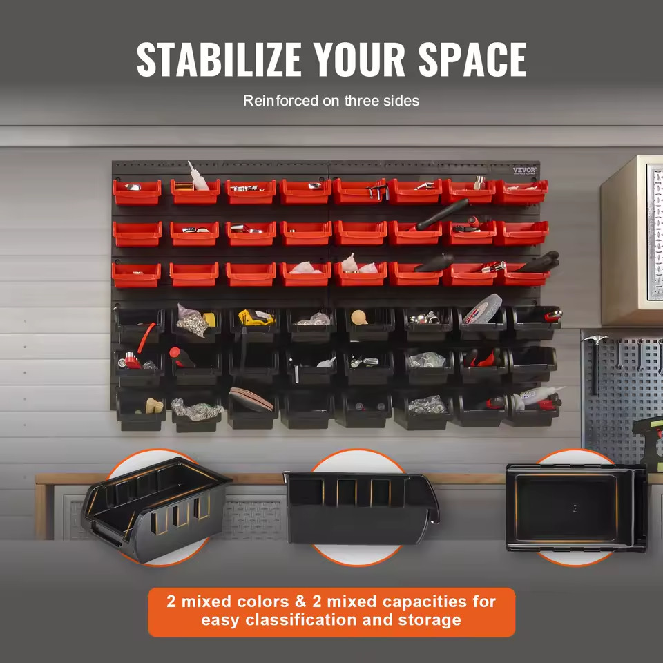 48PCS Wall Mounted Parts Storage Bins Garage Tool Organizer for Screws Nuts gallery