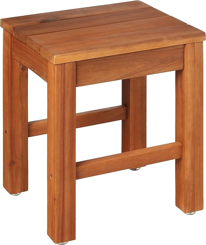 Outdoor Patio Stools with Cushions, Acacia Wood, Set of 2, Natural Finish gallery