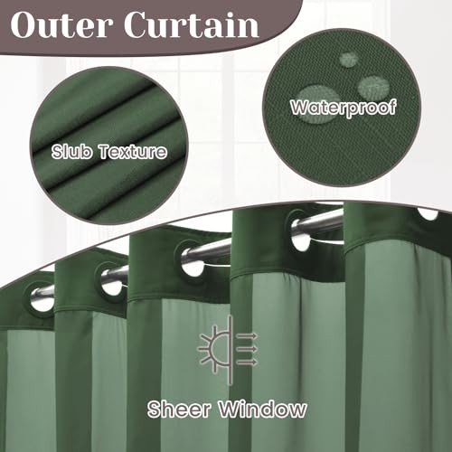 No Hook Slub Textured Shower Curtain with 71"W x 74"L (Pack of 1) Dark Green gallery