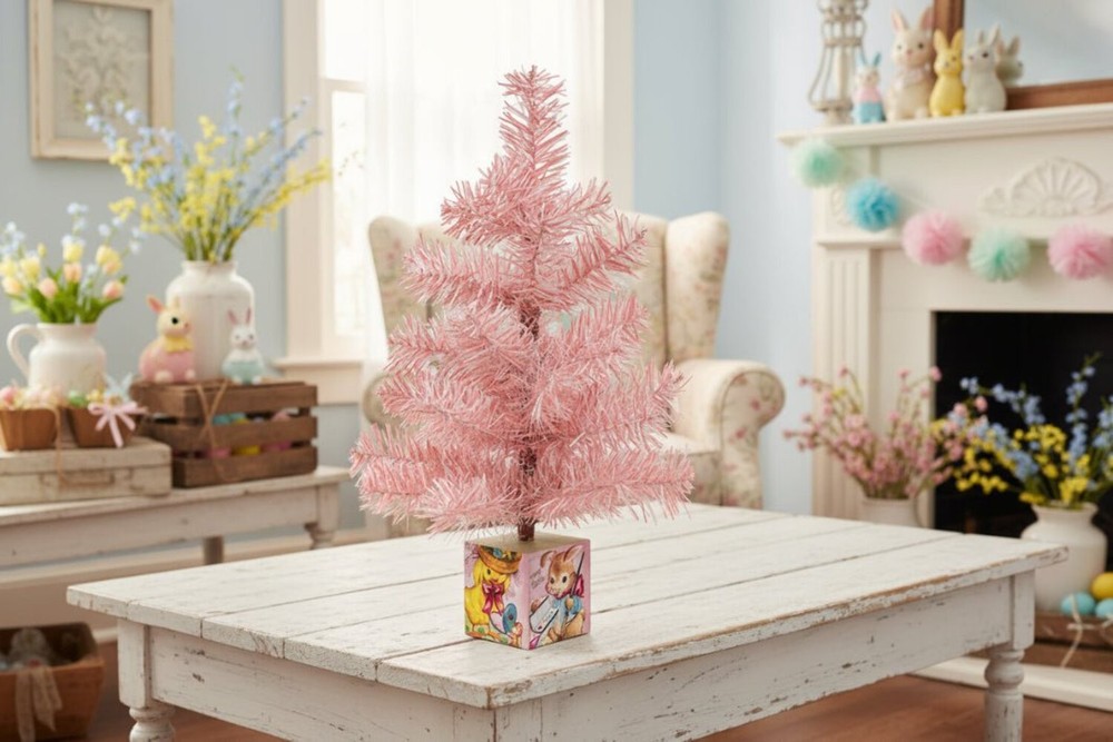 Primitive Retro Spring Easter Pink Easter Tree - 18.5"