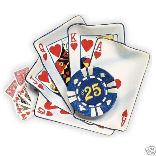 Royal Flush Poker Chip & Dip Entertainment Texas Hold'm Clay Art Serving Set NIB gallery