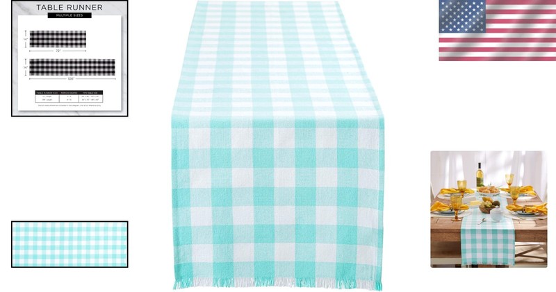 Heavyweight Aqua Table Runner with Rustic Fringe, 14x72 gallery