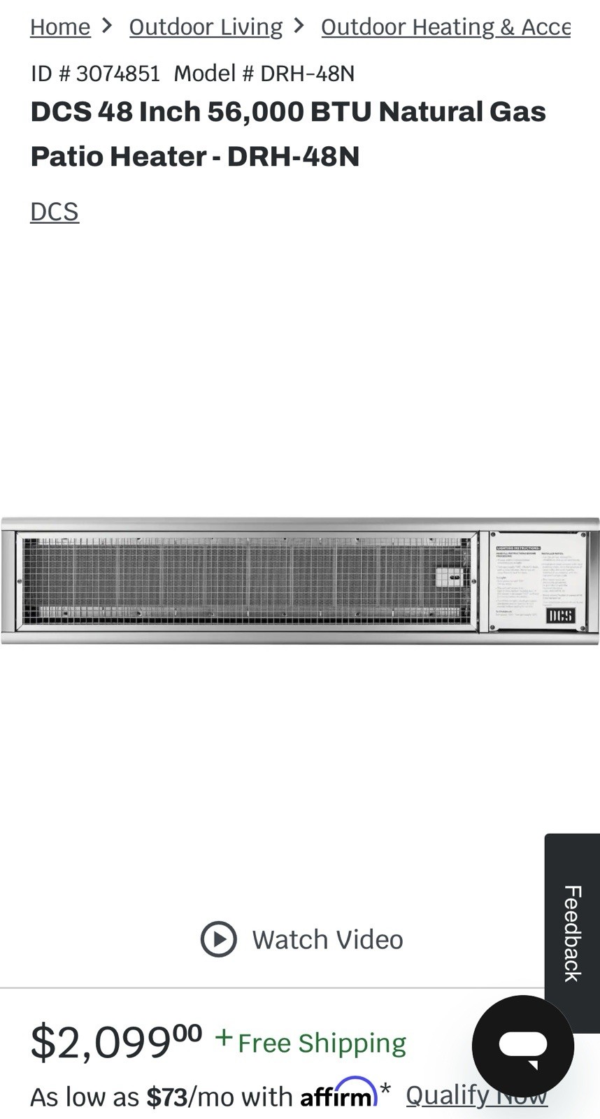 DCS DRH-48N Professional Built-In Heater, Natural Gas, New. gallery