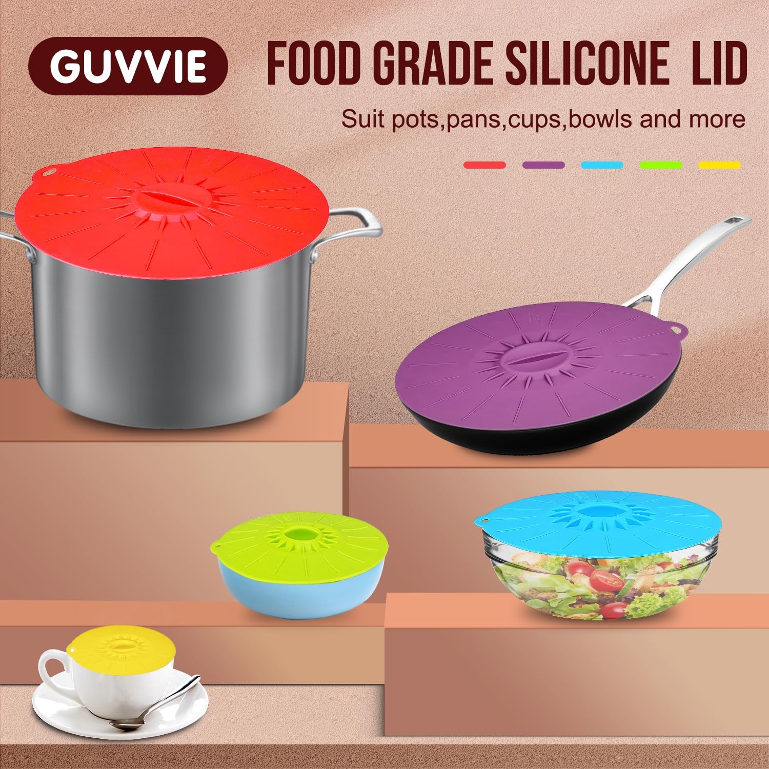 Silicone Lids 5-Pack - Heat Resistant Suction Covers for Food Storage gallery