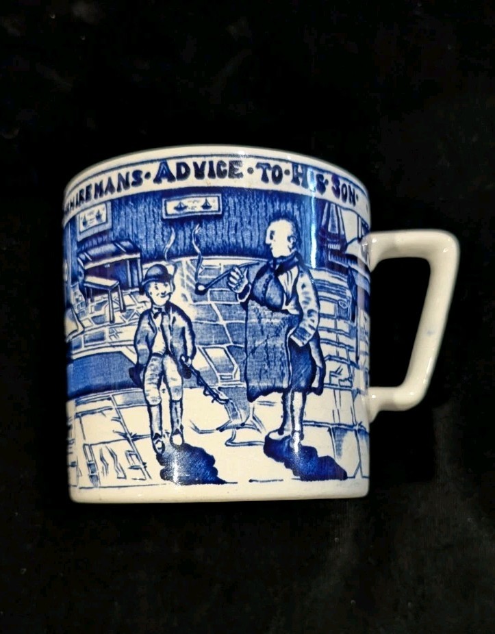 Vintage Large Blue & White Crown Devon Mug - A Yorkshiremans Advice to His Son gallery