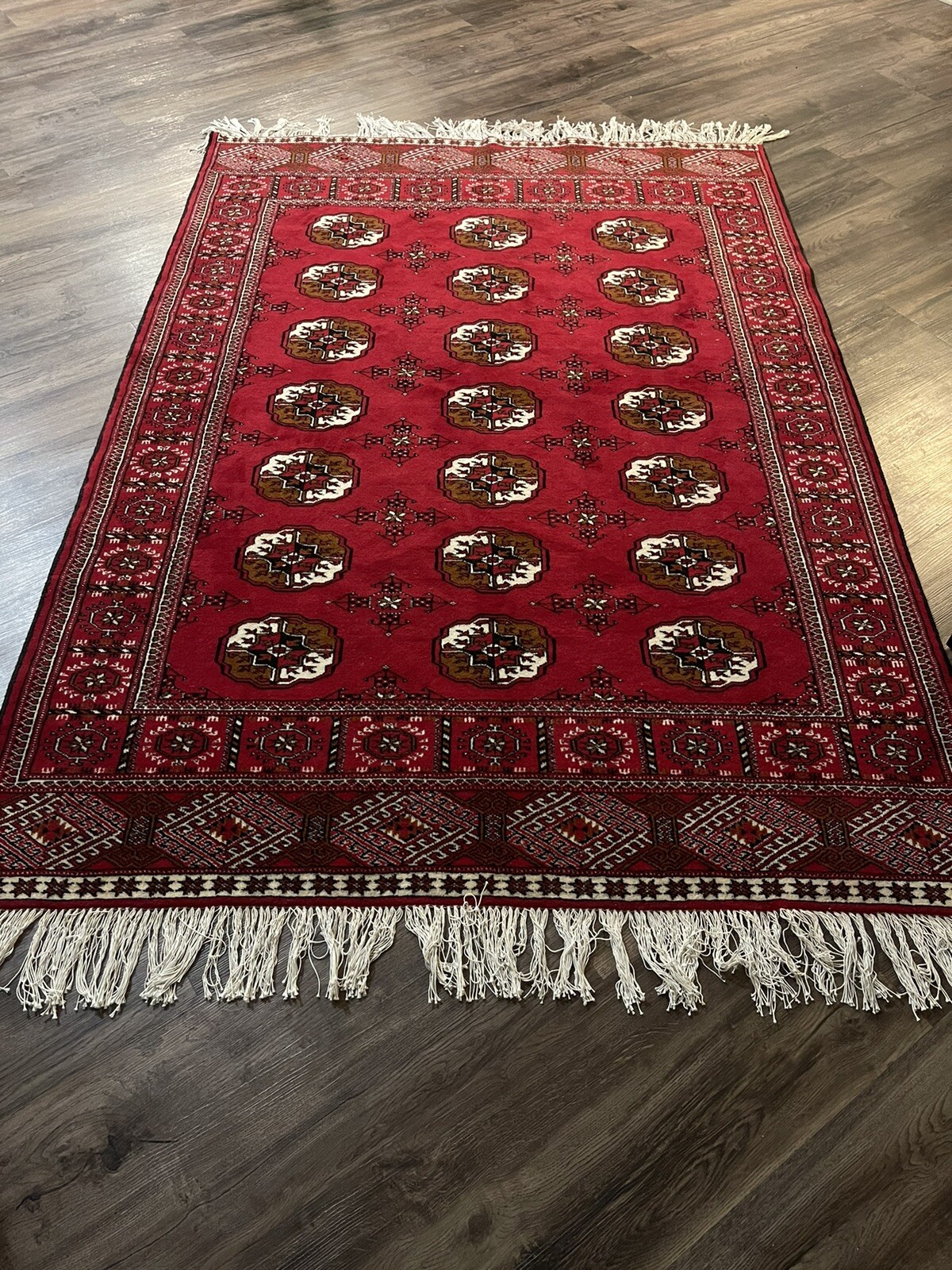 Torkaman Red Wool Rug Hand Knotted Elephant Feet Designs 72” x 42” gallery
