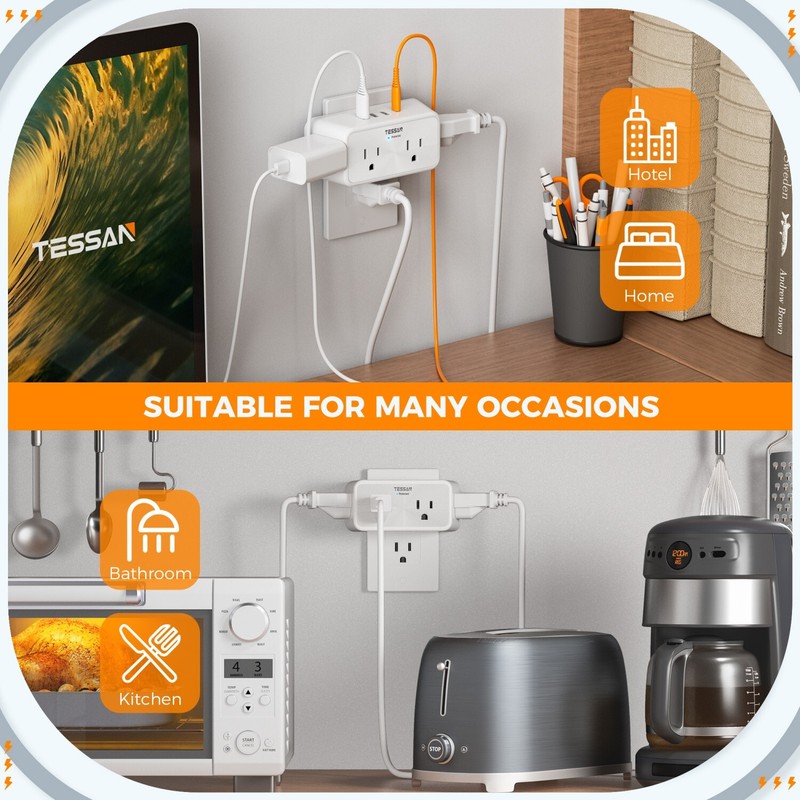 Multi Plug Outlet Extender Wall Surge Protector with 4 AC 4 USB Ports Charging gallery