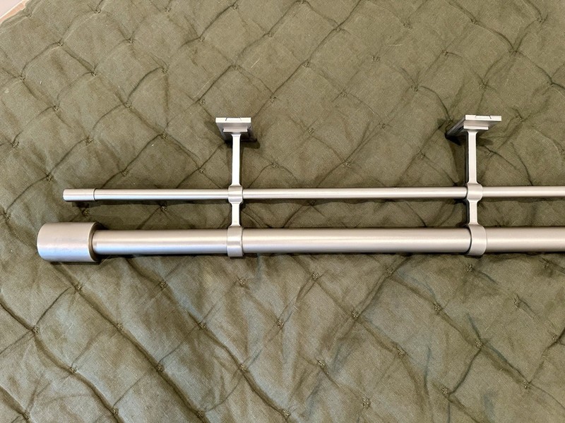 West Elm Brushed Nickle Adjustable Double Curtain Rod Set w/Brackets & Finials gallery