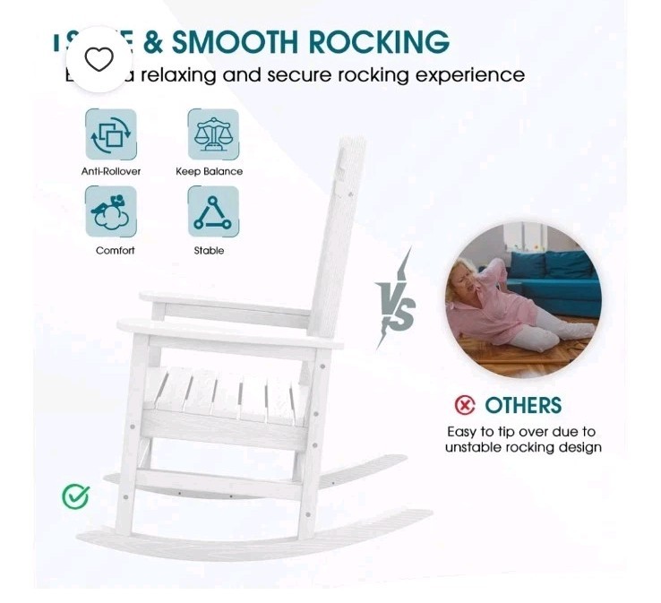 SERWALL Oversized Outdoor Rocking Chair, All-Weather HDPE Patio Rocker with Wide gallery