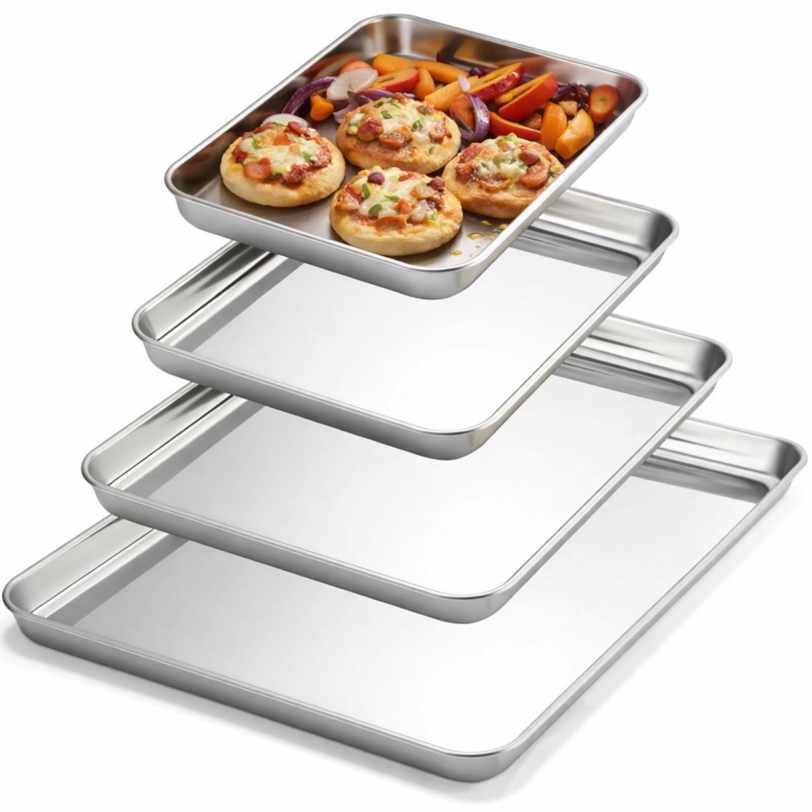 4 Pack Stainless Steel Sheet Baking Pans, 9/10/12/16 Inch Commercial Grade Co... gallery