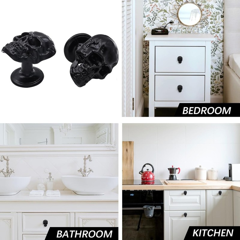 6 Pack Skull Skeleton Drawer Knobs Vintage Single Hole Cabinets Pulls for gallery
