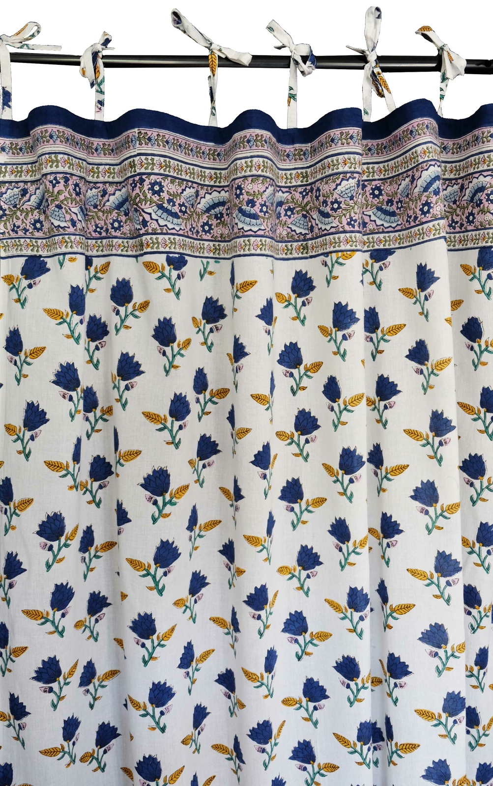 Hand block printed curtain - Tulip Buti - cotton - 47"w x 92" l gallery