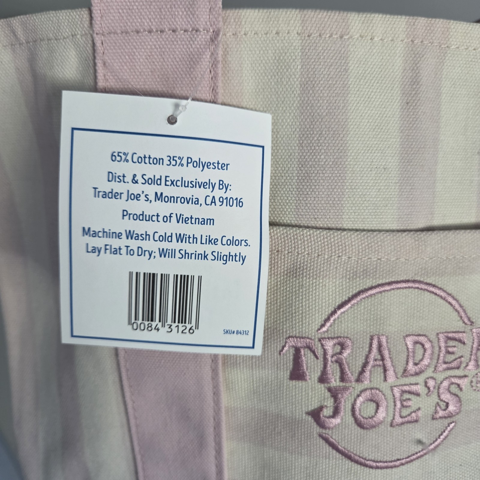 Trader Joe's Limited Mini Canvas Pastel Striped Tote Bag 2026 Pink gallery
