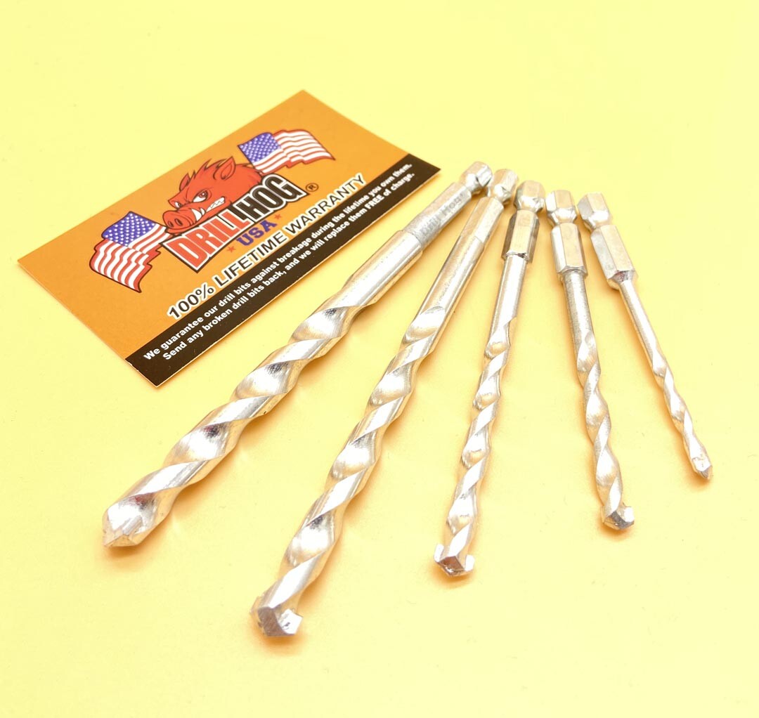Drill Hog® 5 Pc Masonry Bit Cocrete Hex Shank Quick Change Set Carbide Tipped gallery
