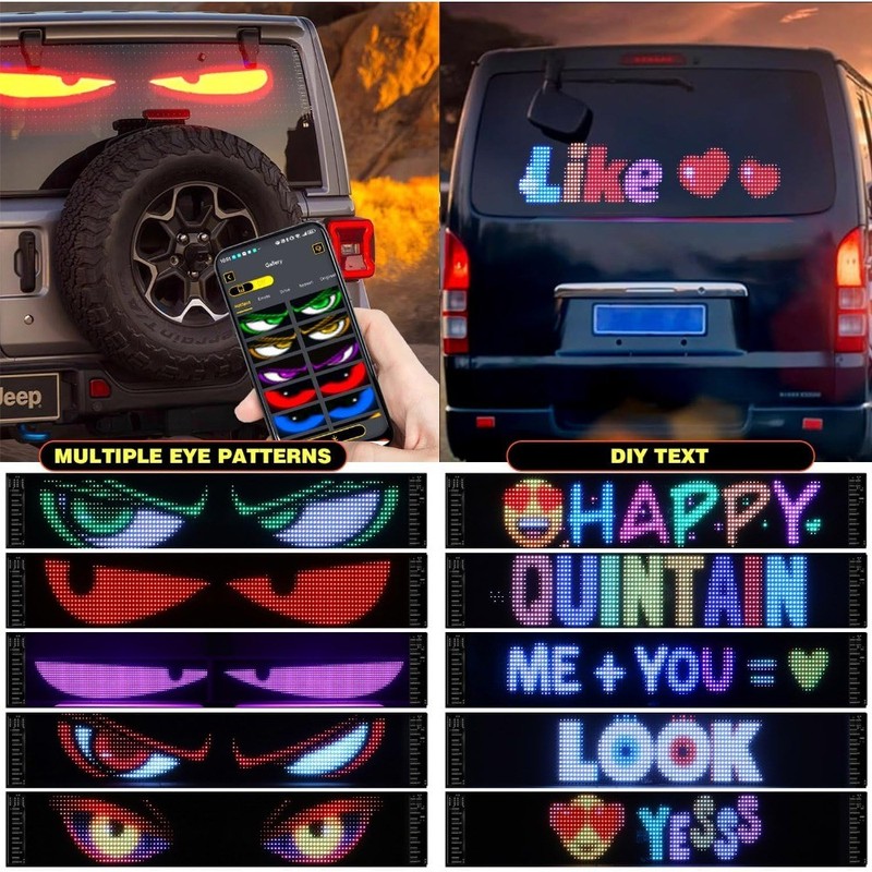 1 Pack Devil Eyes LED Display Light, 23x5in APP Control Programmable Car Screen gallery