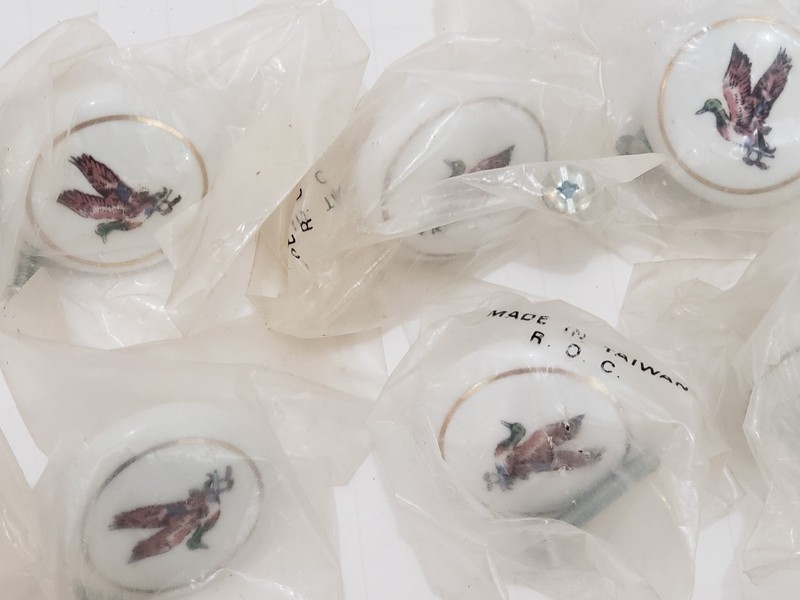Vintage Porcelain Duck Mallard Knobs Drawer Pulls Knobs with Screws - LOT Of 8 gallery