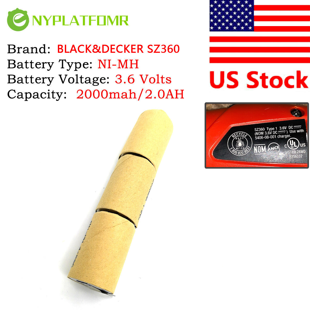 4/5 SC 2000mAh For Black Decker 3.6V Ni-MH Battery Pack SZ360 Type 1 gallery