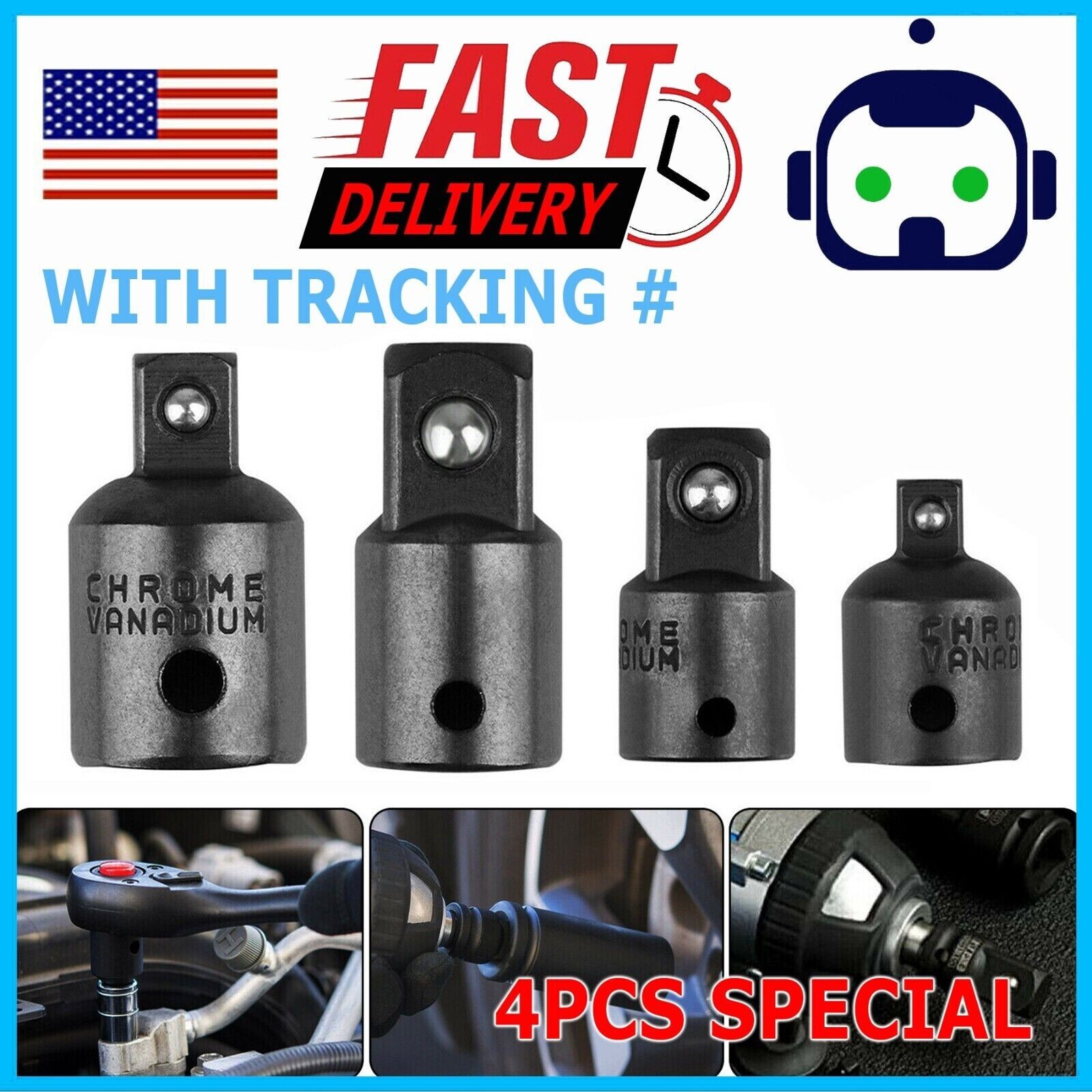 4 Pack 3/8" to 1/4" 1/2 inch Drive Ratchet Socket Adapter Reducer Air Impact Set gallery