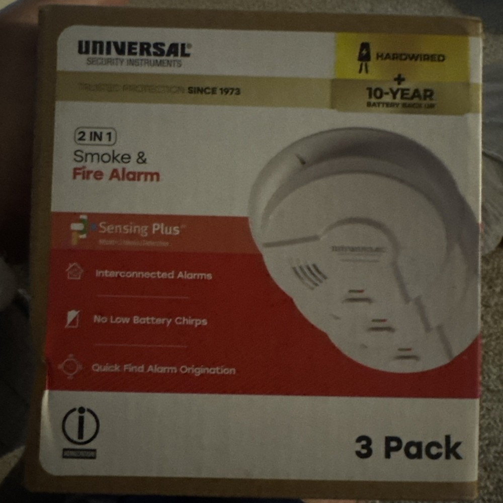 Universal Security (3-Pack) Hardwired & 10-Year Battery Smoke Detector