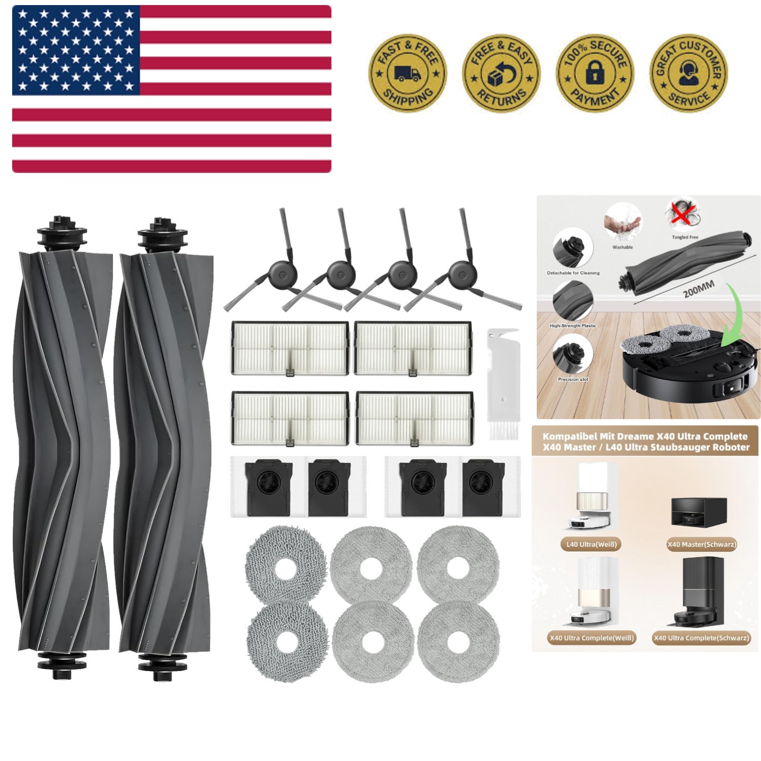 Replacement Parts Accessories for Dreame X40 Ultra Complete L40 Ultra AE/ X40... gallery