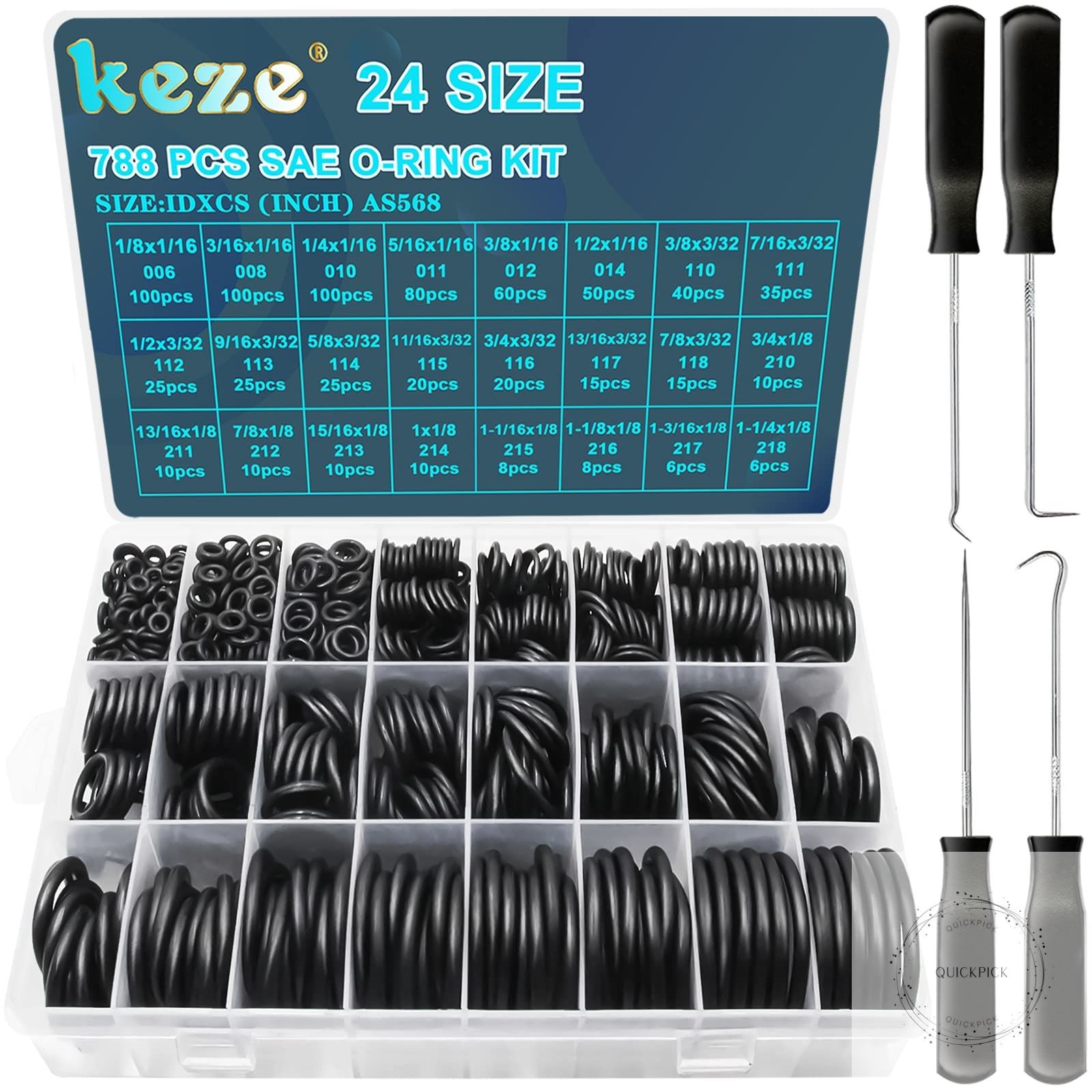 788 Pcs SAE Rubber O Ring Assortment Kit Buna-N 70A 24 Size USA Standard Inch O gallery