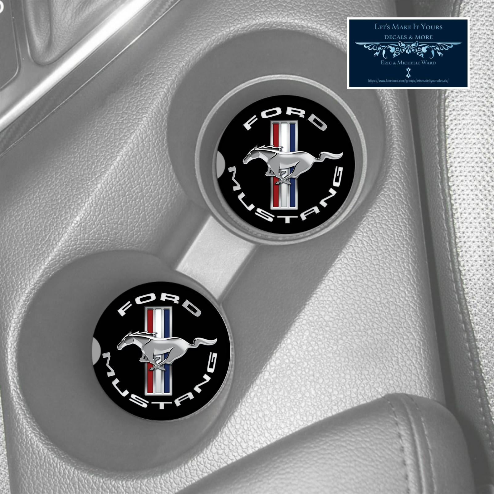 FORD MUSTANG PONY LOGO CUSTOM SANDSTONE CAR COASTER SET OF 2 - ABSORBS gallery