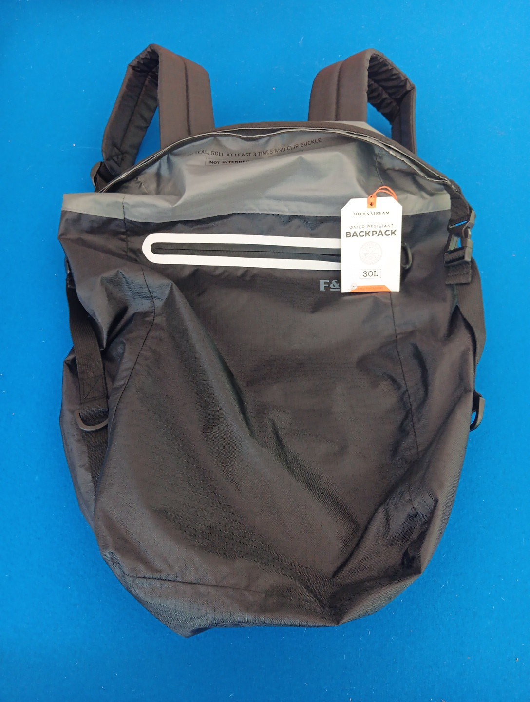 F&S Water Resistant Roll-Top Closure Backpack, Black/Gray