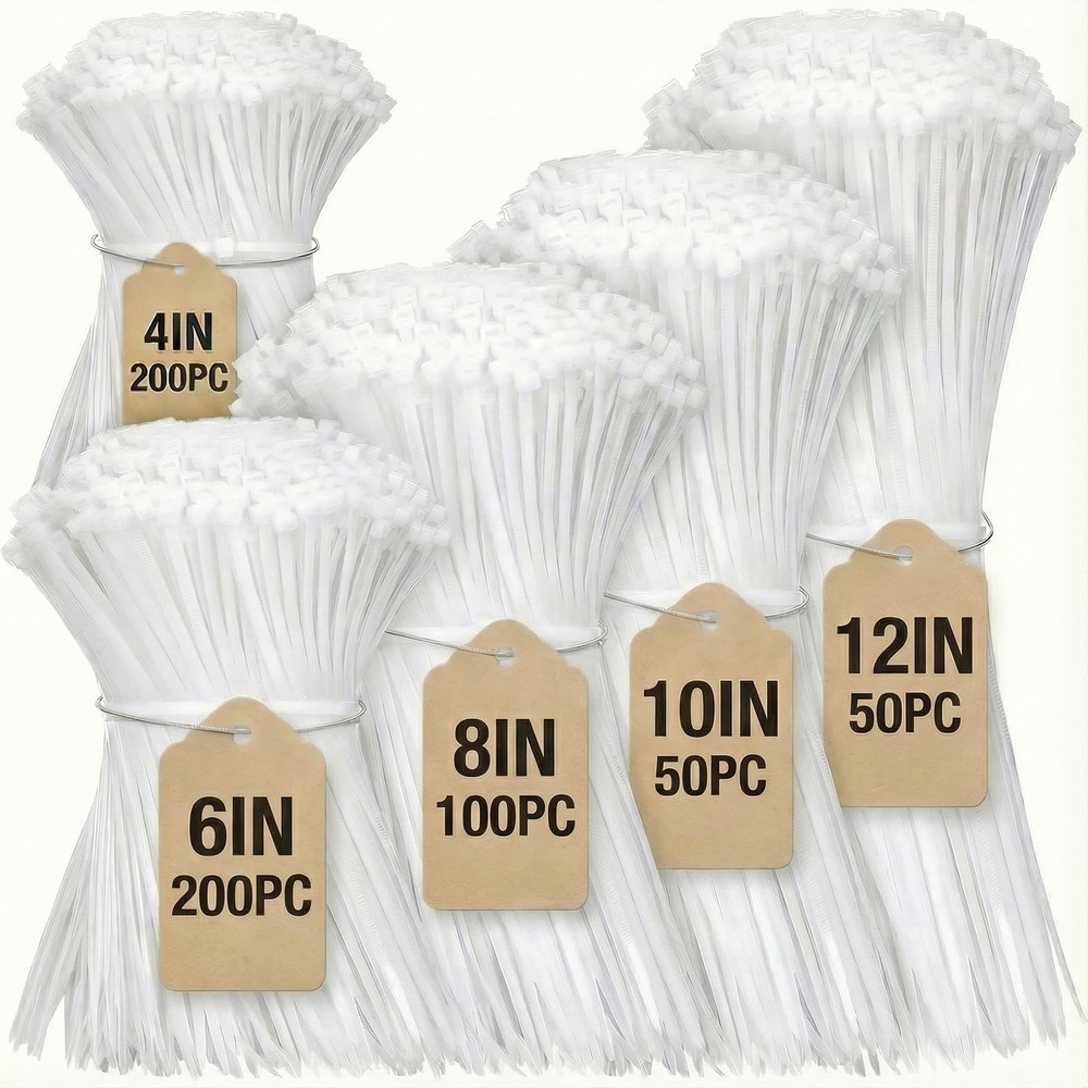 Cable Zip Ties,600 Piece Self-Locking Nylon 4/6/8/10/12 Inch 600 Piece, White